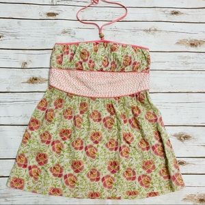 Free People Pink and Green Floral Halter Top